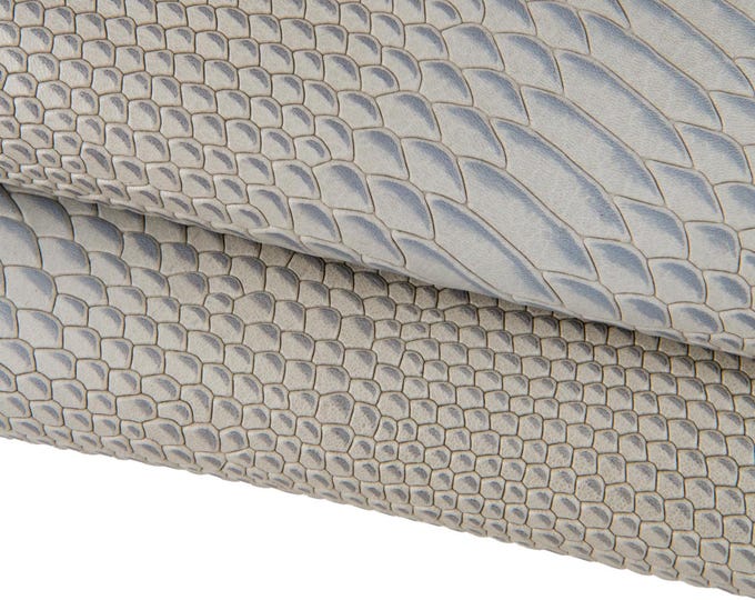 Grey REPTILE embossed leather skin, semi glossy python snake printed goatskin, gray animal pattern on soft hide B17481-ST La Garzarara