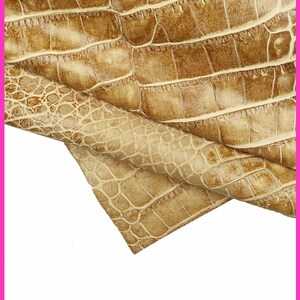 Pelle COCCODRILLO BEIGE, pellame vintage stampato animalier, vitello effetto consumato, semi lucido, un po' rigido B15548-ST