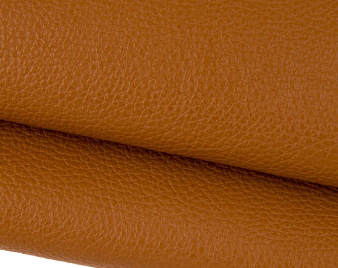 Tan PEBBLE grain printed leather hide, brown soft cowhide, semi glossy embossed calfskin B17635-TU La Garzarara