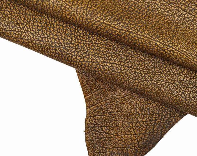 Antiqued leather hide, aged pebbled skins, beige yellow orange green brown black,grain matt goat. rustic skin B14196-VT La Garzarara