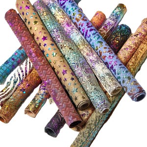 10 Ritagli di pelle stampa OLEOGRAFICA, selezione casuale di scampoli in diversi colori 15x12 cm / 25x20 cm  RT303  La Garzarara