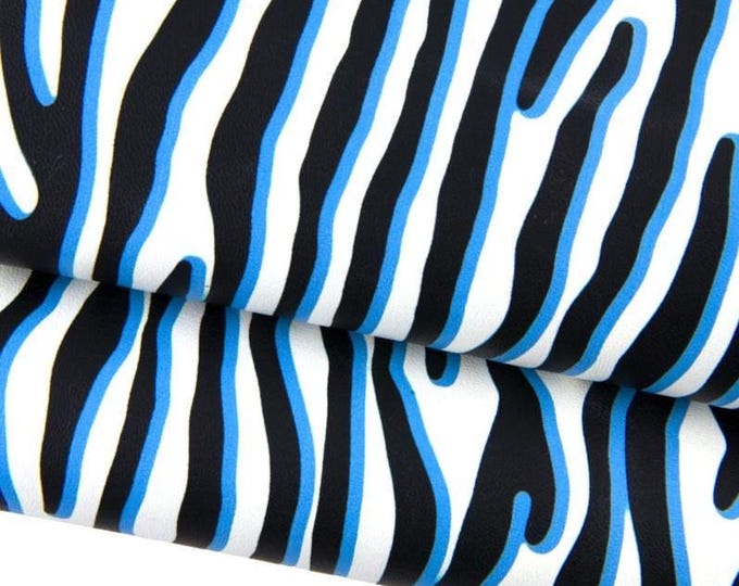Blue black ZEBRA textured on white leather hide, animal printed soft sheepskin nappa, ideal for hobbyists B17350-ST La Garzarara