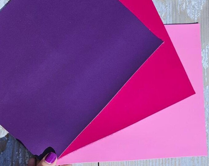 3 Selected leather pieces, solid colors, pink, purple and magenta, selection leather pieces as per pictures 8x10" / 20x25 cm  RT313