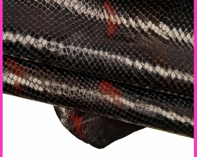 Fashion Python Print Leather – Blue Red Snake Effect on Glossy Goat Hide B15036-ST La Garzarara