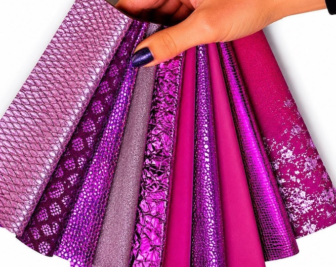 Rose to Purple Leather Scraps, Fuchsia Magenta and Mauve Remnants, Premium Offcuts for Accessories 6x5"/15x12 cm  10x8"/25x20 cm PREMIUM5