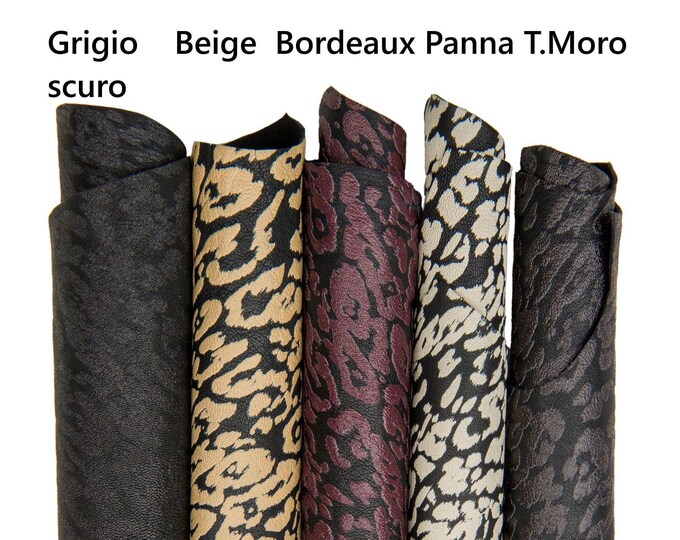 LEOPARD PRINTED leather skin, animal textured soft goatskin, hide for diy projects B17698-ST La Garzarara
