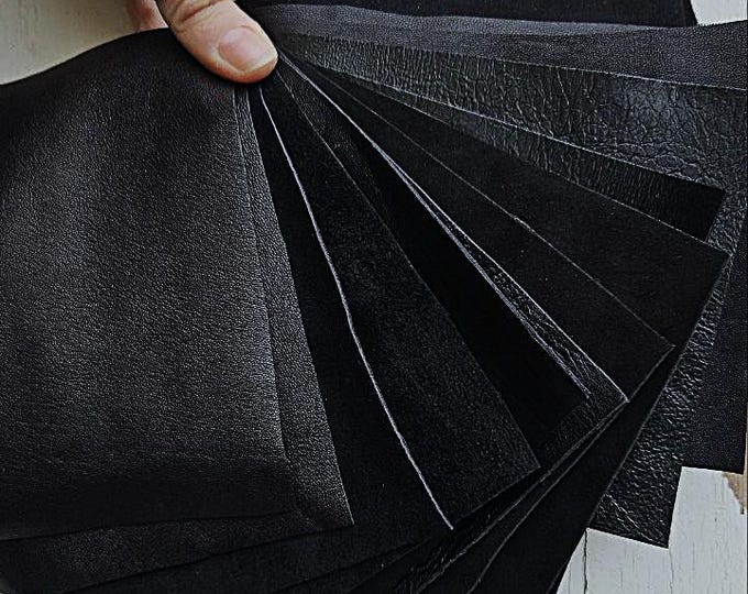 Stretchy Black Leather Pieces Set - Lamb Nappa and Suede Scraps, RT267 by La Garzarara