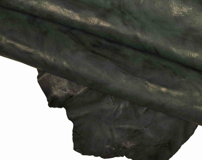 Washed antiqued sheepskin leather hide - lilac green violet  distressed skin,  soft veg tanned wrinkled leather  B13902-VT La Garzarara
