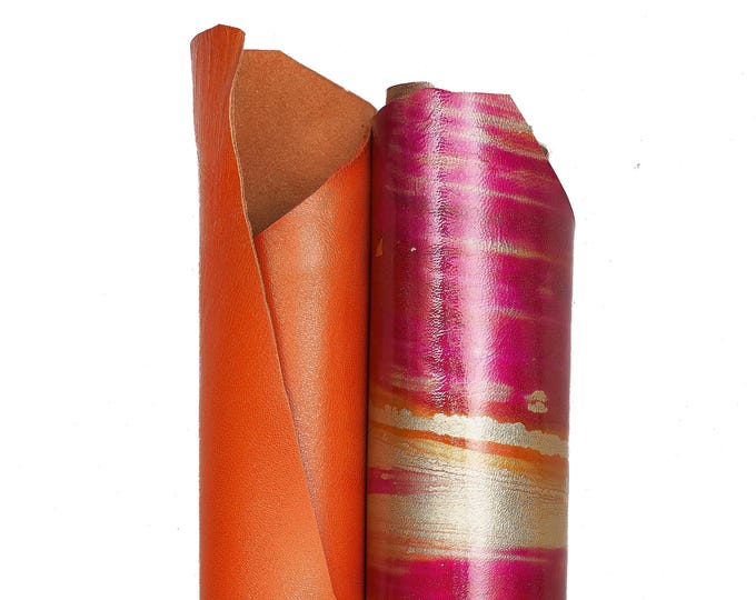Set of 2 orange leather skins, smooth nappa sheepskin and striped hand painted goatskin,matching hides as per picture B17273-DM La Garzarara