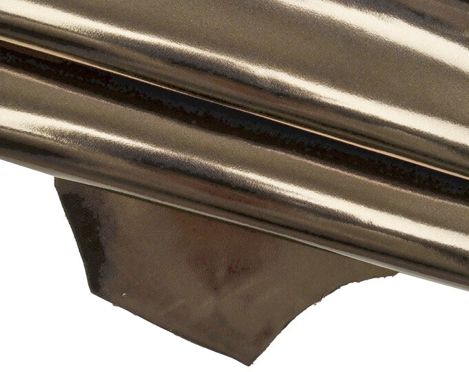 Mirror METALLIC leather hide, light green, petroleum blue and dark brown glossy smooth goatskin, quite stiff B16194-MT La Garzarara