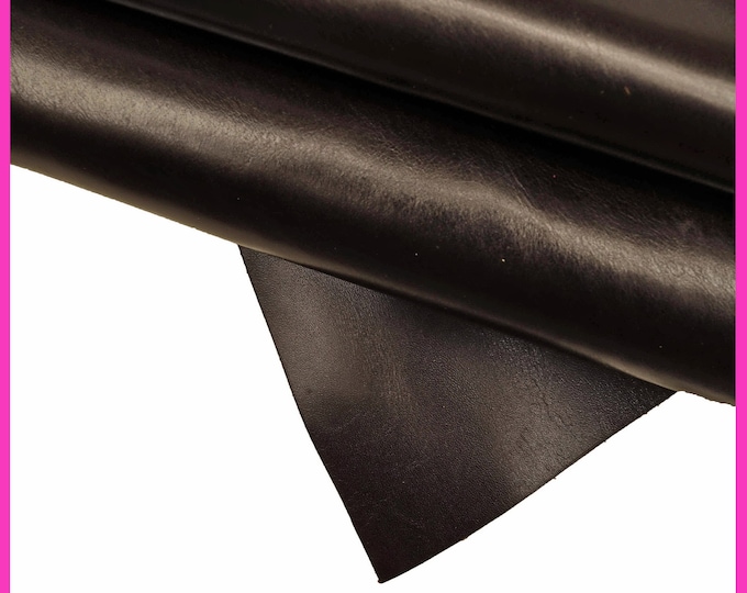 DARK BROWN leather skin, smooth glossy cowhide, semi stiff calfskin for crafters B14491-TU La Garzarara