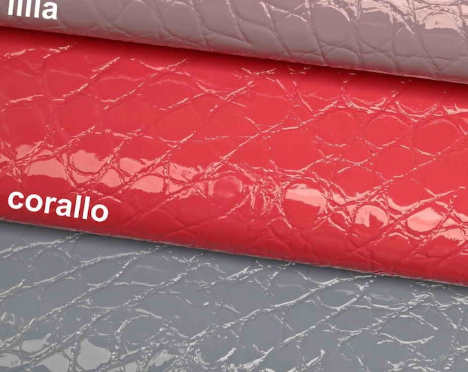 EMBOSSED CROC leather hides - coral lilac light blue crocodile patent skins -glossy lacquer leather B12225-ST La Garzarara