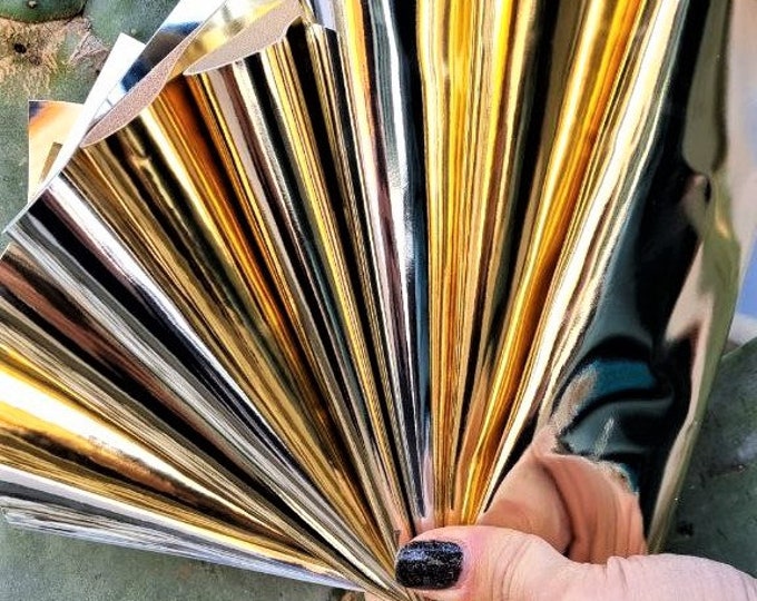 9 Selected leather scraps, SILVER, PLATINUM, GOLD mirror metallic selection of leather remnants as per pictures  RT80 La Garzarara