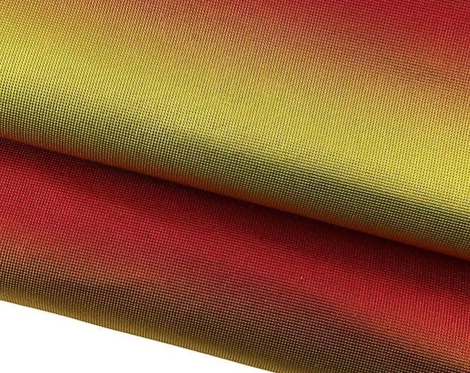 STRIPED leather skin, yellow red stripes texture on goatskin, soft METALLIC hide 0.5 - 0.6 mm for diy projects B17352-MT(st) La Garzarara