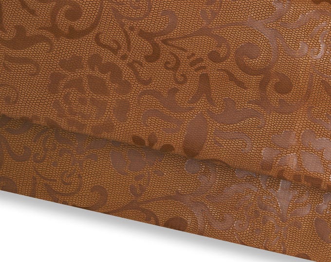 Brown FLORAL leather skin, LIZARD embossed goatskin with baroque flower print, tan sporty hide  B17189-ST  La Garzarara