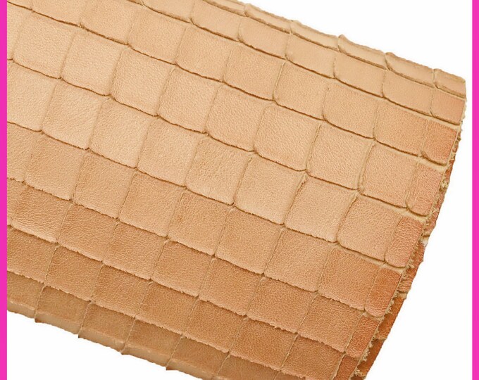 Flesh PINK GEOMETRICAL leather hide, vegetable tanned geometrical printed cowhide, soft semi glossy calfskin B16298-ST La Garzarara