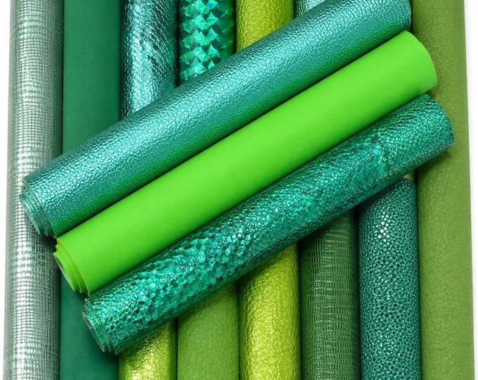 Green Leather Remnants, Sage Emerald and Olive Scraps, Premium Textured Offcuts for Fashion Accessories 6x5"/15x12 cm  10x8"/25x20  PREMIUM2