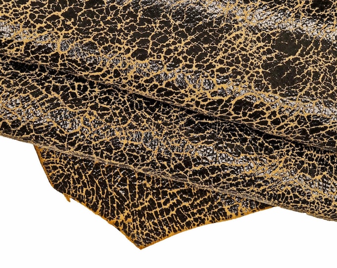 Black beige VINTAGE leather skin, sporty glossy CRACKLE printed goatskin, soft distressed skin B15357-VT La Garzarara