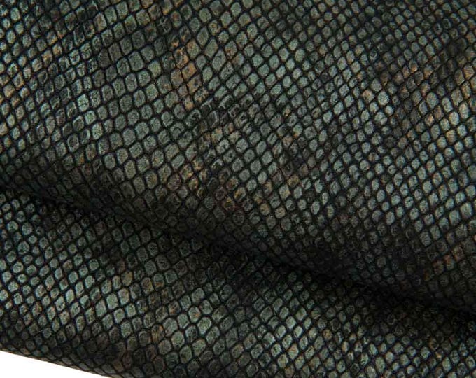METALLIC PYTHON textured leather skin, steelmetal, black, bronze reptile printed goatskin, glossy soft  hide B19316-MT(st) La Garzarara