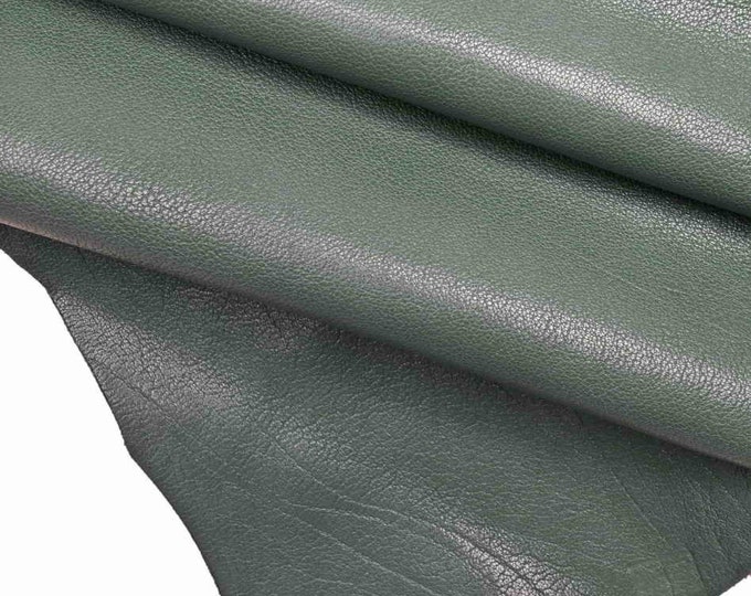 VINTAGE hammered leather HIDE – waxed green grey cracked skin soft cowhide B10404-TU La Garzarara