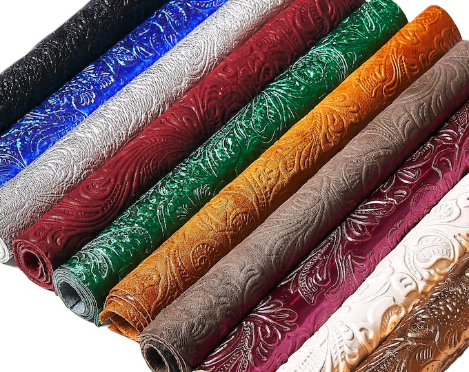 CHARRO embossed leather scraps in assorted colors, 10 random printed metallic and not tones  10x8" / 25x20 cm      RT304 La Garzarara