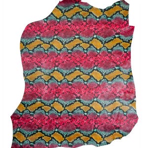 MULTICOLOR PYTHON printed leather hide, reptile textured goatskin, snake pattern on semi glossy soft hide B19730-ST La Garzarara image 2
