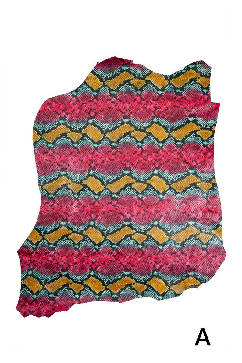 MULTICOLOR PYTHON printed leather hide, reptile textured goatskin, snake pattern on semi glossy soft hide B19730-ST La Garzarara image 2