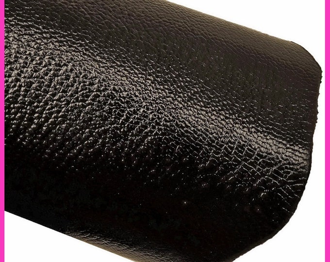 Black GLOSSY leather skin, pebble grain printed patent effect goatskin, soft hide 1.2 - 1.3 mm B16395-TB La Garzarara