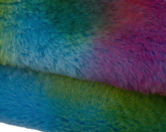 Rainbow Shearling Leather skin, Genuine Sheepskin with Wool, Backed hide with Fabric, Italian Lambskin B19368-MNT