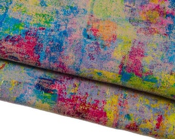 Colorful STROKE painting on leather skin, suede goatskin with colorful print soft material for crafters B17083-ST/B La Garzarara