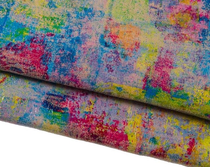 Colorful STROKE painting on leather skin, suede goatskin with colorful print soft material for crafters B17083-ST/B La Garzarara