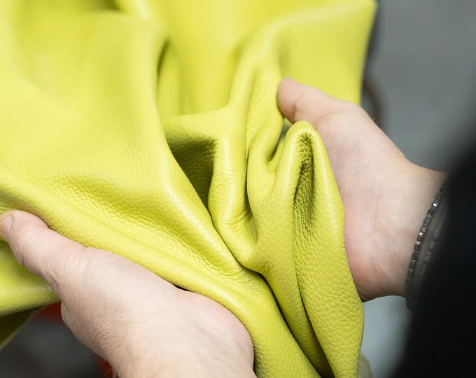 Lime green cowhide leather skin bold grain full hide for modern upholstery design, chairs, statement projects 1.2- 1.4 mm  La Garzarara