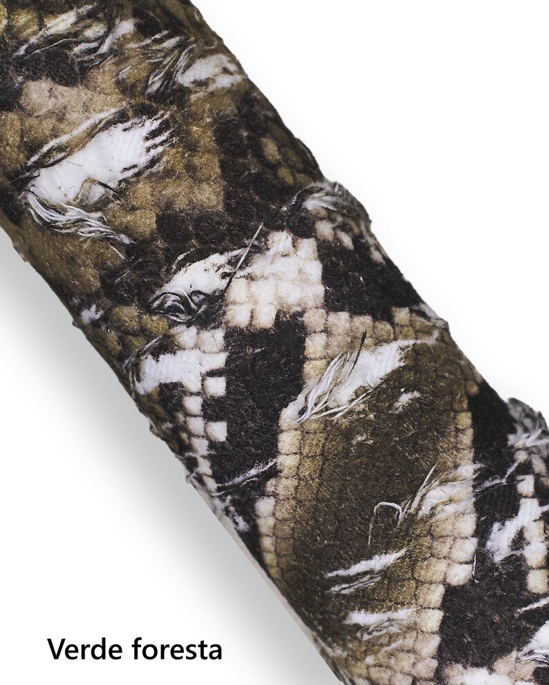 PYTHON printed leather hides, soft reptile skins that are coupled with a FABRIC, 1.0-1.2 mm B18359-ST La Garzarara Verde foresta