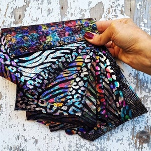 10 Ritagli di pellami unici selezionati, OLEOGRAFICI con stampa animalier, pezzi di pelle assortimento mix di fantasie come da foto  RT18/B