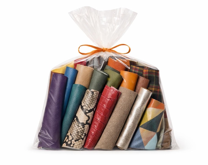 Set of 10 leather scraps random multicolor mix, reptile animal print metallic suede solid skin pieces,ASSORTED COLORS 10x8 inches / 25x20 cm