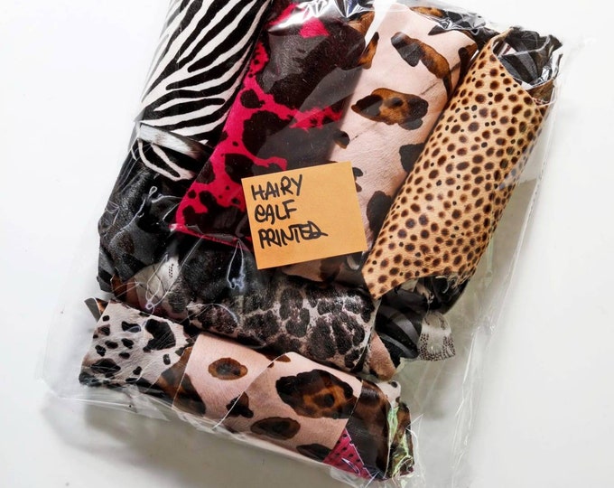 Leather hairy calf printed scraps bag, in total for 0,7 lbs (300gr) and 1 lbs (500 gr)   B006 La Garzarara