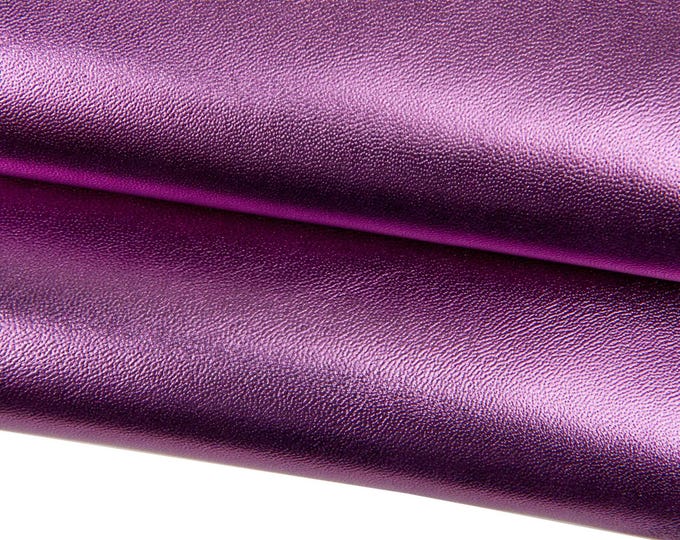Violet METALLIC leather skin, SMOOTH Purple sparkle hide, glossy soft goatskin  0.7-0.9 mm for diy creations B17894-MT   La Garzarara