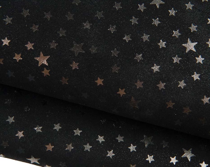 Silver STARS texture on black suede leather hide, METALLIC printed cowhide for hobbyists B19418-MT(st) La Garzarara