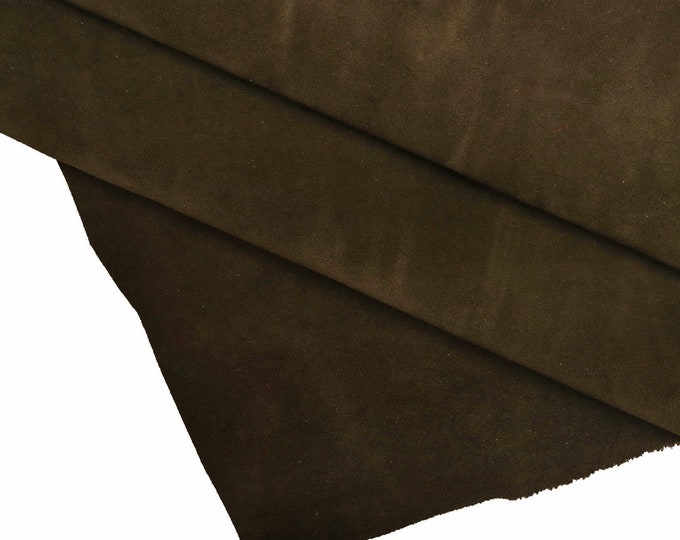 Leather suede hides, Brown tan green cow LEATHER hide, texture suede skins B13878-TU La Garzarara
