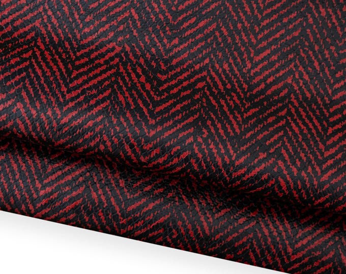Red black REPTILE textured leather hide, printed cowhide, glossy soft snakeskin calfskin for crafters B18718-ST  La Garzarara