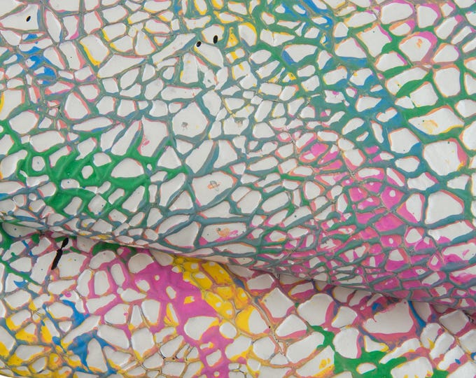 MULTICOLOR GIRAFFE printed leather hide, colorful embossed cowhide, animal pattern on soft calfskin B18979-DM La Garzarara