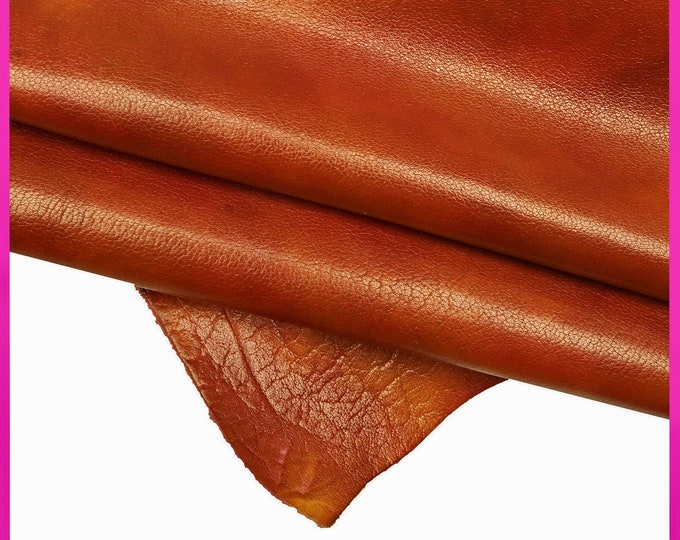 BROWN, brick red sporty leather skin, pebble grain printed goatskins with shades, glossy soft vintage hide B16394-VT La Garzarara