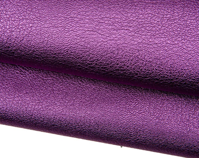 Purple leather skin, METALLIC tiny pebble GRAIN printed goatskin, soft sparkle hide for diy projects B17882-MT La Garzarara
