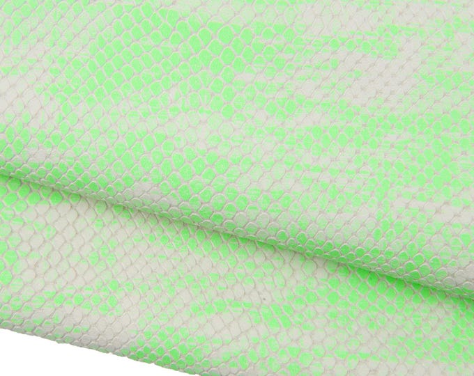 Fuo - NEON green REPTILE leather skin, super soft textured cowhide, python snake printed calfskin for diy projects B18461-ST La Garzarara