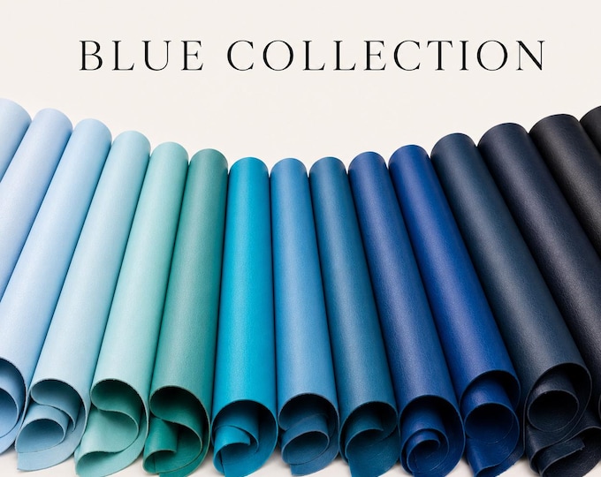 Blue leather hides collection, SOLID COLOR, genuine leather hides, smooth and pebbled leather, calfskin, lambskin, goatskin,  for crafts