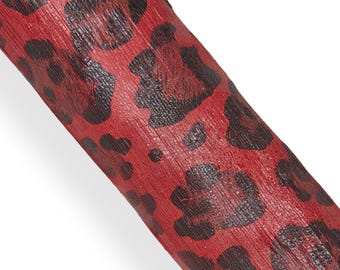 Red and black LEOPARD textured leather skin, animal cheetah printed glossy goatskin, luxurious CARVED hide for hobbyists  B18177-ST