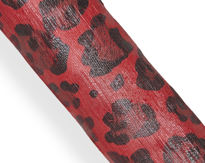 Red and black LEOPARD textured leather skin, animal cheetah printed glossy goatskin, luxurious CARVED hide for hobbyists  B18177-ST