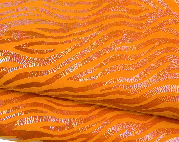 HOLOGRAPHIC ZEBRA printed leather skin, metallic suede goatskin, iridescent leather hides for diy projects B18210-MT(st) La Garzarara