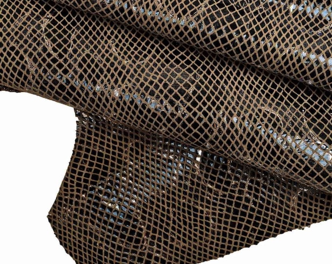 Unique Snakeskin Leather hides, suede printed python, snake texture metallic hide for crafting & DIY   B12832-MT(st) La Garzarara