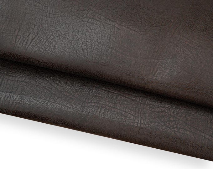 Dark brown PRINTED leather hide, GLOSSY soft cowhide, cortex - like textured calfskin 1.3 - 1.5 mm for crafting B18553-TB La Garzarara